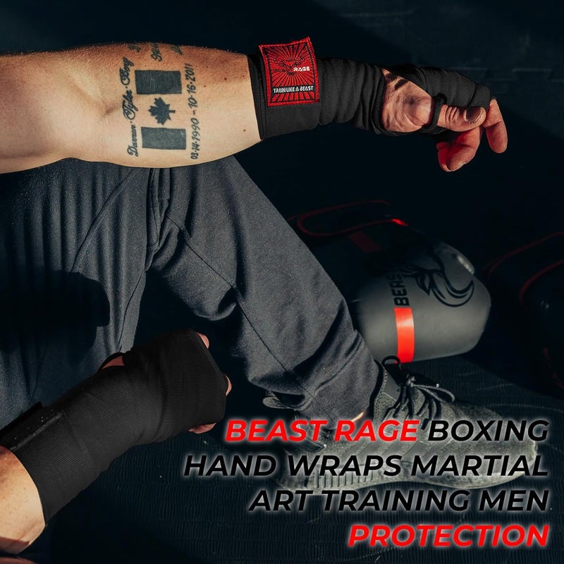 BEAST RAGE Boxing Hand Wraps for MMA Kickboxing Wrist Wraps Professional Adult 180" Semi-Elastic Martial Arts Inner Gloves Heavy Bag Handwraps Muay Thai Thumb Straps - Image 2